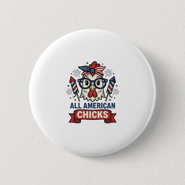 All American Chicks Patriotisches Hühnervektor-Des Button (Vorderseite)