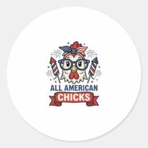All American Chicks Patriotisches Hühnervektor-Des Runder Aufkleber