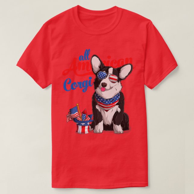 All American Corgi Usa Sonnenbrille 4. Juli Blac T-Shirt (Design vorne)