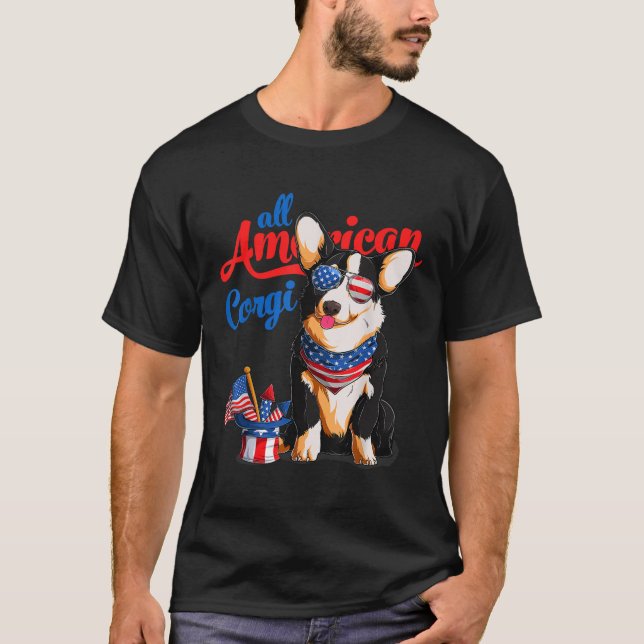 All American Corgi USA Sonnenbrille 4. Juli Tric T-Shirt (Vorderseite)