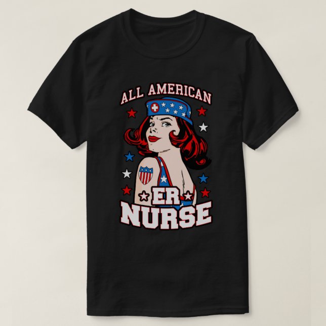 All American ER Nurse 4. Juli Patriotic USA Fl T-Shirt (Design vorne)