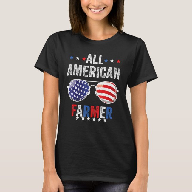 All American FARMER USA Flag 4th of July Sunglasse T-Shirt (Vorderseite)