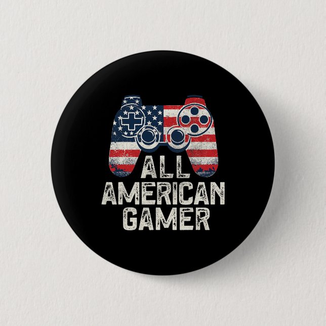 All American Gamer 4th July Video Game Gaming Button (Vorderseite)
