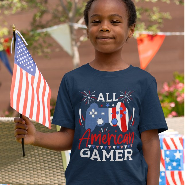 All American Gamer" 4th of July – Gaming Kids T-Shirt (Von Creator hochgeladen)