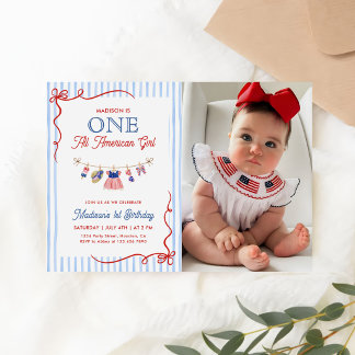 All American Girl 4. Juli 1. Geburtstagsfoto Einladung