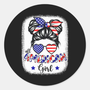 All American Girl 4. Juli Shirt Frauen Messy Bu Runder Aufkleber