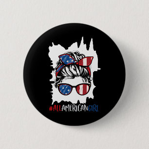 All American Girl 4. Juli-Shirt USA-Flagge Patri Button