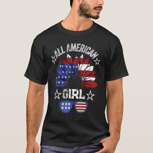 All American Girl 4th Of July Shirt Women Sunflowe (Vorderseite)