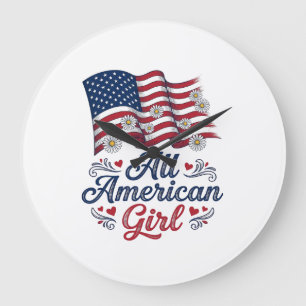 All American Girl Patriotisches Gänseblümchen-Flag Große Wanduhr