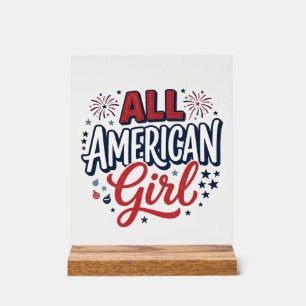 All American Girl Patriotisches Vintage-Vektordesi Acrylschild