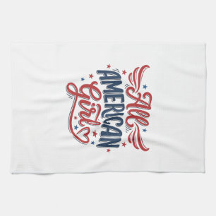 All American Girl Patriotisches Vintage-Vektordesi Geschirrtuch