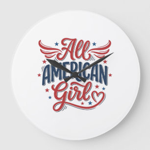 All American Girl Patriotisches Vintage-Vektordesi Große Wanduhr