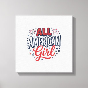 All American Girl Patriotisches Vintage-Vektordesi Leinwanddruck