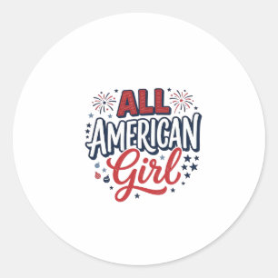 All American Girl Patriotisches Vintage-Vektordesi Runder Aufkleber