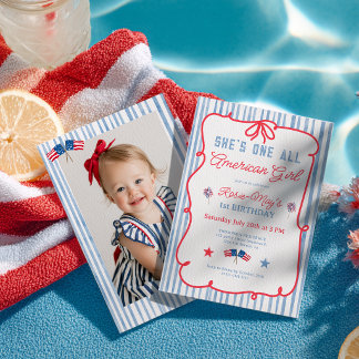 All American Girl Rot Weiß Blau Erster Geburtstag Einladung