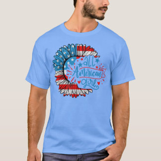 All American Girl Sunflower 4th of July Patriotic  T-Shirt