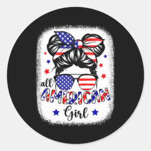 All American Girl USA Flag 4. Juli Frauen Kinder P Runder Aufkleber