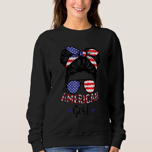 All American Girls 4th of July  Daughter Messy Bun Sweatshirt (Vorderseite)
