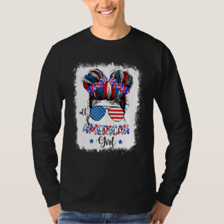 All American Girls 4th Of July  Messy Bun Sunglass T-Shirt