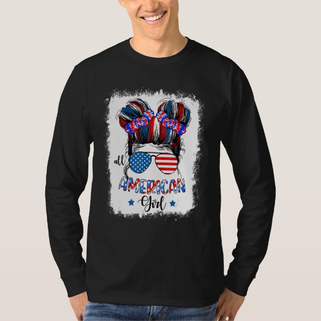All American Girls 4th Of July  Messy Bun Sunglass T-Shirt (Vorderseite)