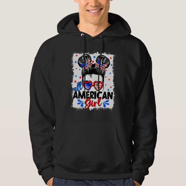All American Girls 4th Of July Patriotic Messy Bun Hoodie (Vorderseite)