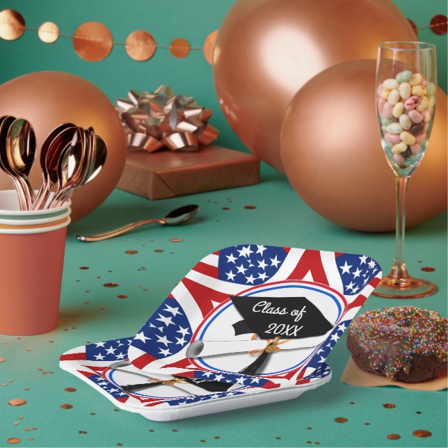 All American Grad - Red White & Blue on Stars Pappteller (Multi)