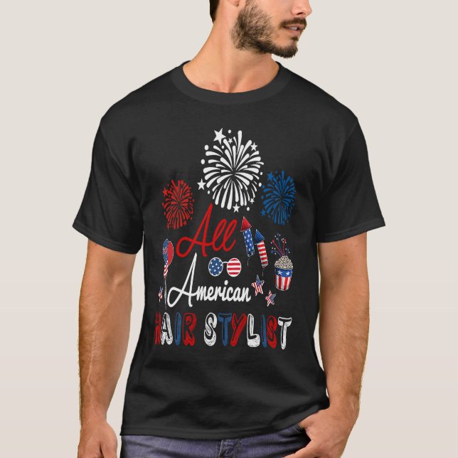 All American Hair Stylist Proud American Flag Fire T-Shirt (Vorderseite)