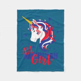 All American Mädchen USA-Flagge 4. Juli Einhorn  Fleecedecke
