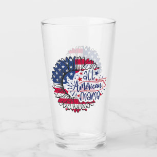All American Mama Red White Blue Flag USA Patriot Glas