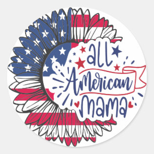 All American Mama USA Flag Red White Blue Patriot Runder Aufkleber