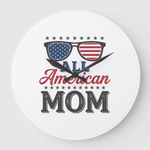 All American Mom Vintage Patriotisches Shirt Desig Große Wanduhr