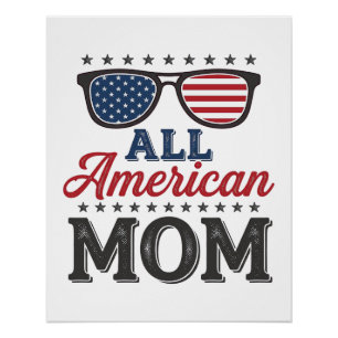 All American Mom Vintage Patriotisches Shirt Desig Poster