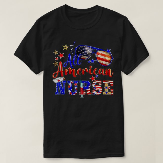 All American Nurse 4. Juli Patriotic American T-Shirt (Design vorne)