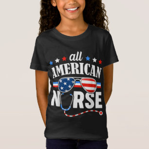 All American Nurse 4. Juli Patriotic USA Flag T-Shirt