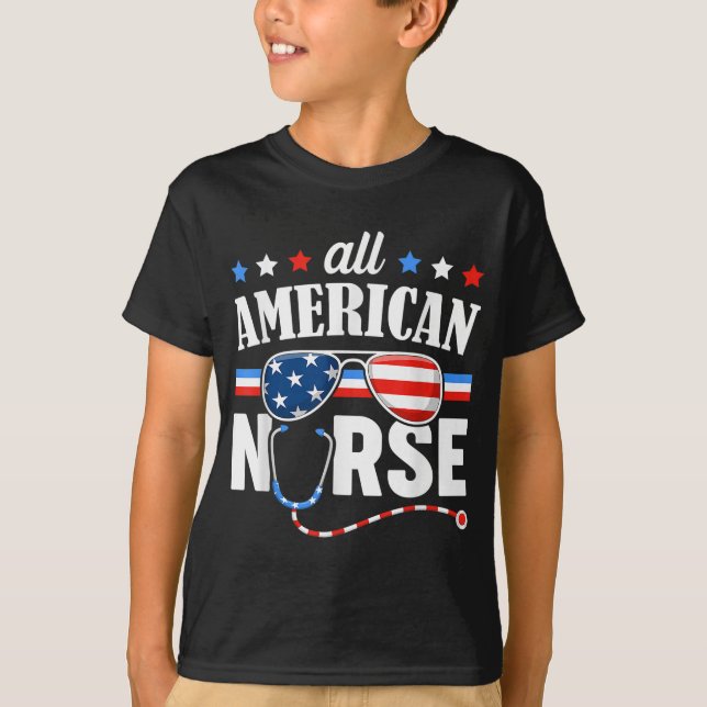 All American Nurse 4. Juli Patriotic USA Flag T-Shirt (Vorderseite)