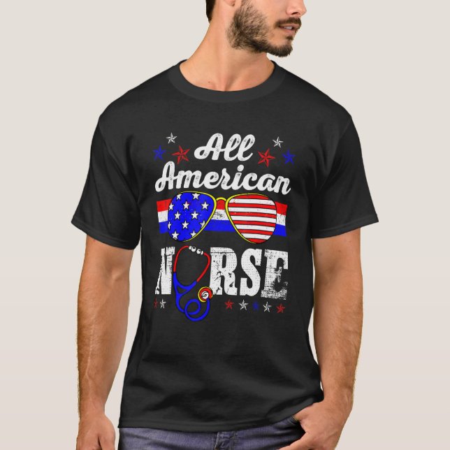 All American Nurse 4th of July Patriotic USA Flag  T-Shirt (Vorderseite)