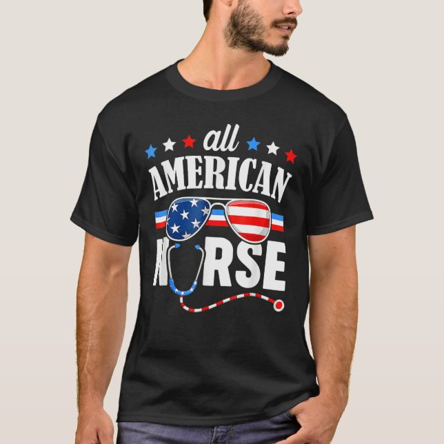 All American Nurse 4th Of July Patriotic USA Flag  T-Shirt (Vorderseite)