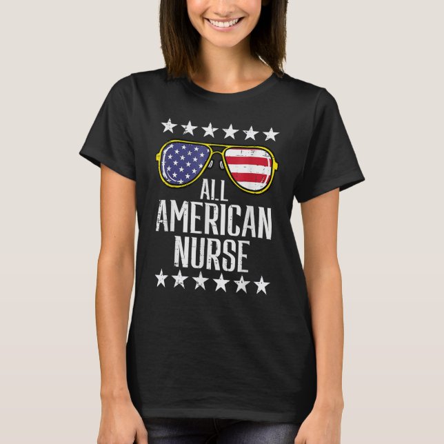 All American Nurse Scrub Memorial Day 4th Of July  T-Shirt (Vorderseite)