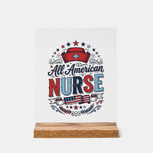 All American Nurse Vintage Patriotisches Shirt Des Acrylschild
