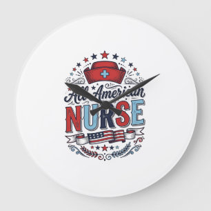 All American Nurse Vintage Patriotisches Shirt Des Große Wanduhr