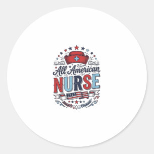 All American Nurse Vintage Patriotisches Shirt Des Runder Aufkleber