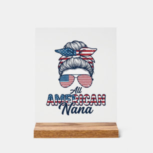 All American Oma Patriotischer Unordentlicher Dutt Acrylschild
