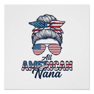 All American Oma Patriotischer Unordentlicher Dutt Poster