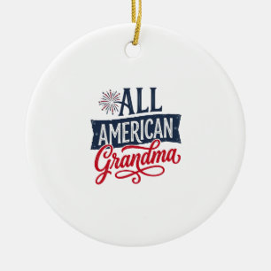 All American Oma patriotisches Feuerwerk Design_1 Keramik Ornament