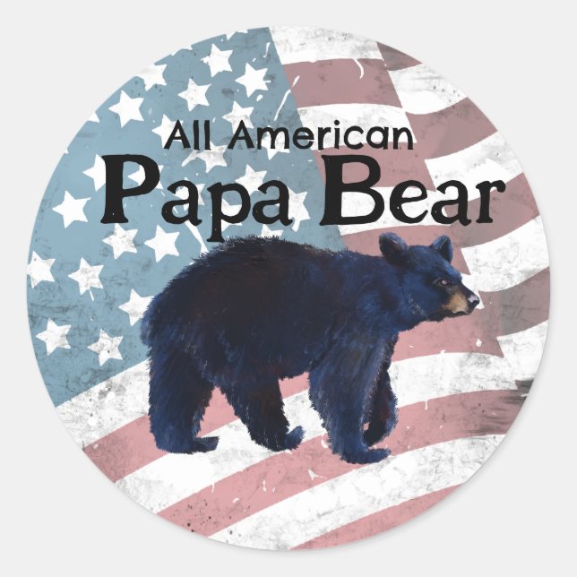 All American Papa Bär  Runder Aufkleber (Vorderseite)