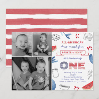 All-American Party zum 1. Geburtstag für Twins Einladung