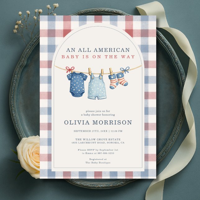 All American Patriotic Clothesline Baby Shower Einladung (Von Creator hochgeladen)