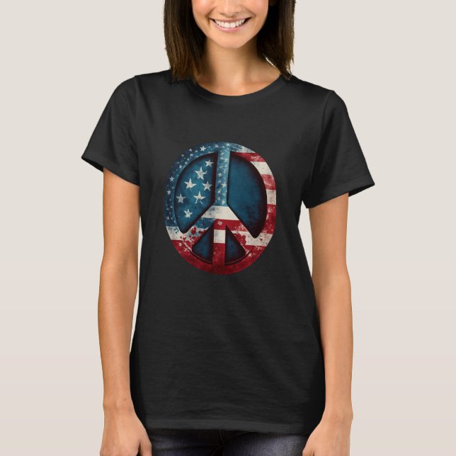 All American Peace Sign with American Flag T-Shirt (Vorderseite)