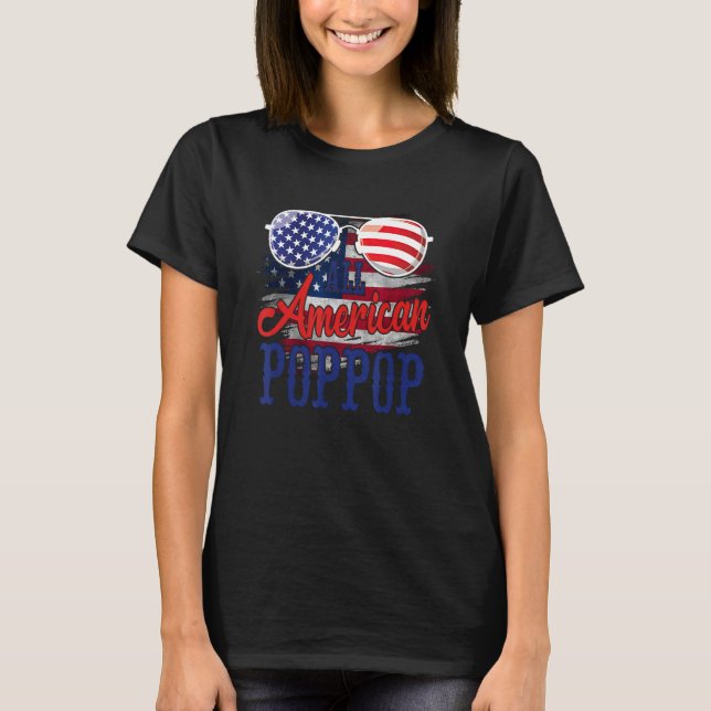 All American PopPop Sunglasses US Flag 4th of July T-Shirt (Vorderseite)