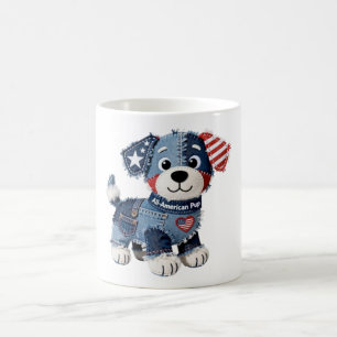 All-American Pup patriotischer Denim-Patchwork-Hun Kaffeetasse